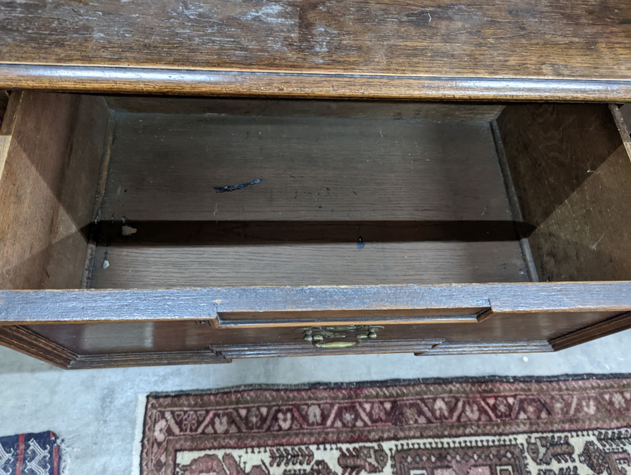 A 1920's oak dresser, length 152cm, depth 49cm, height 188cm